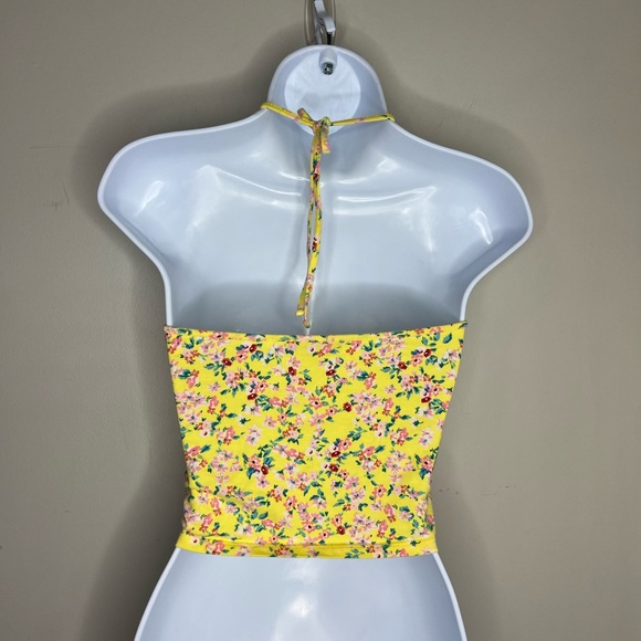 Forever 21 - yellow floral halter crop tank. Ties at neck. Small. - Picture 2 of 4